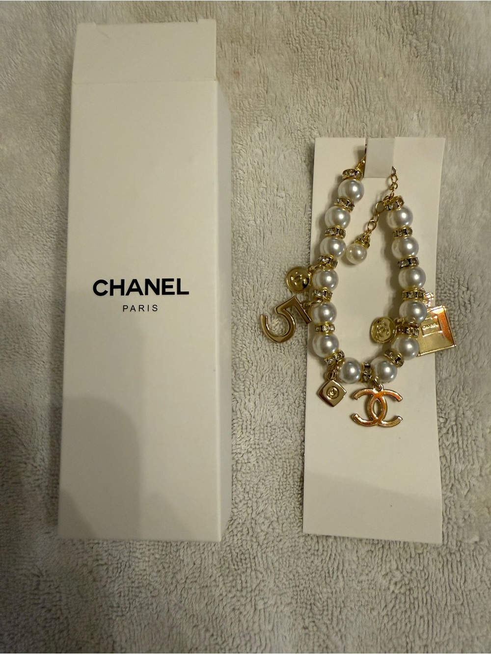 CHANEL No.5- Gold & Pearl Bracelet or Bag Charm